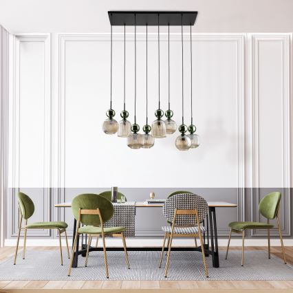 Suspension sur câble SOPHIA 8xE14/10W/230V noir/vert/beige fumé