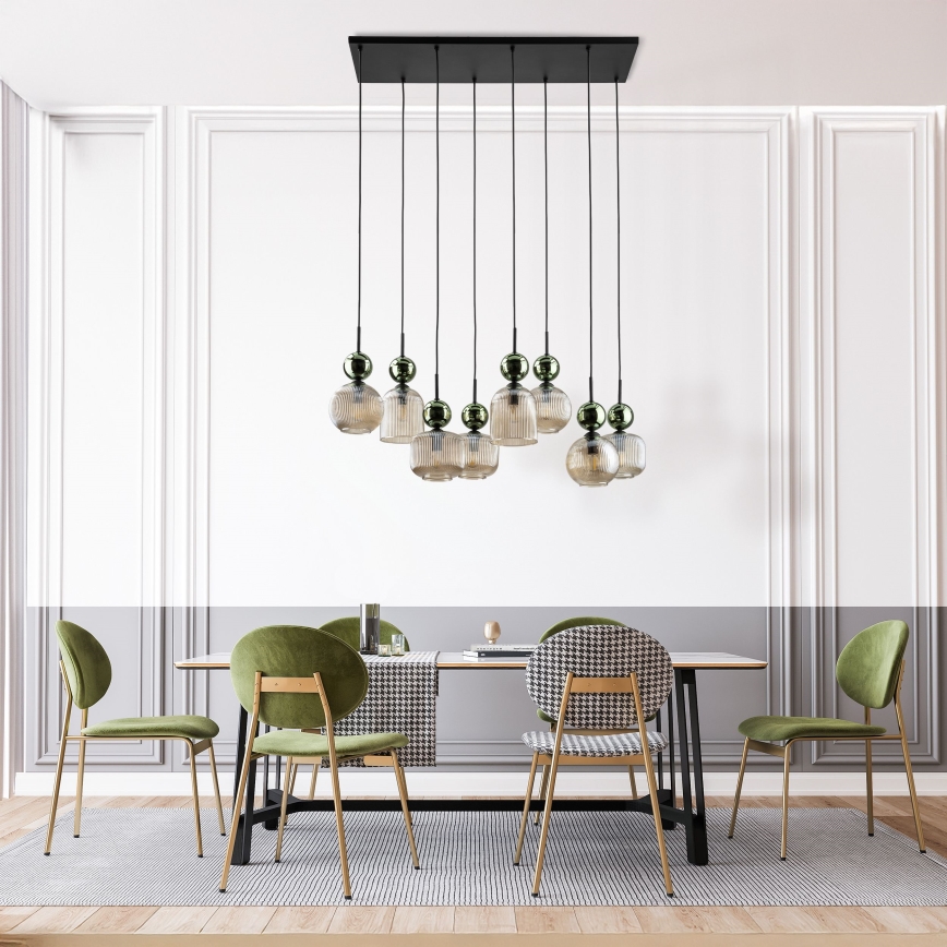 Suspension sur câble SOPHIA 8xE14/10W/230V noir/vert/beige fumé