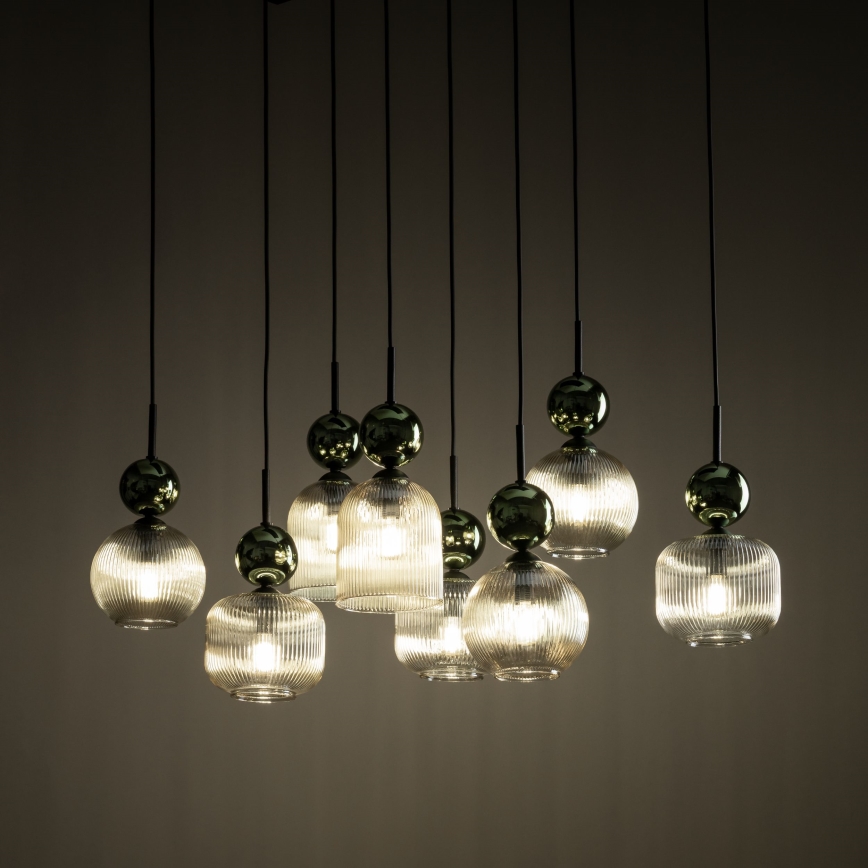 Suspension sur câble SOPHIA 8xE14/10W/230V noir/vert/beige fumé