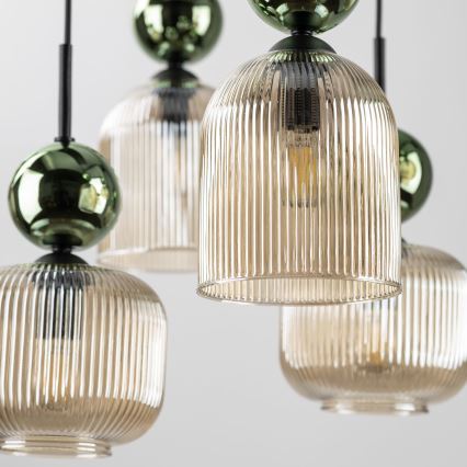 Suspension sur câble SOPHIA 8xE14/10W/230V noir/vert/beige fumé