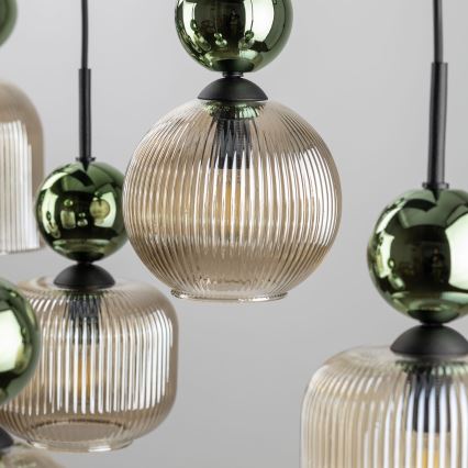 Suspension sur câble SOPHIA 8xE14/10W/230V noir/vert/beige fumé