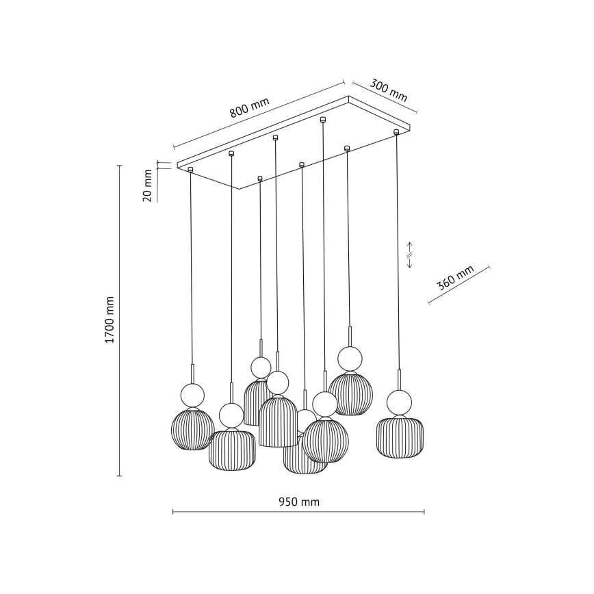 Suspension sur câble SOPHIA 8xE14/10W/230V noir/vert/beige fumé