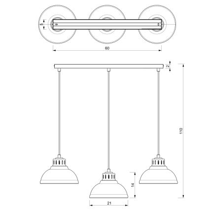Suspension sur câble SVEN 3xE27/15W/230V, crème