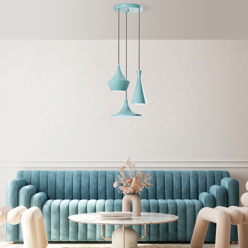Suspension sur câble TOM 3xE27/40W/230V bleu