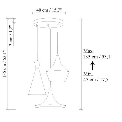 Suspension sur câble TOM 3xE27/40W/230V bleu