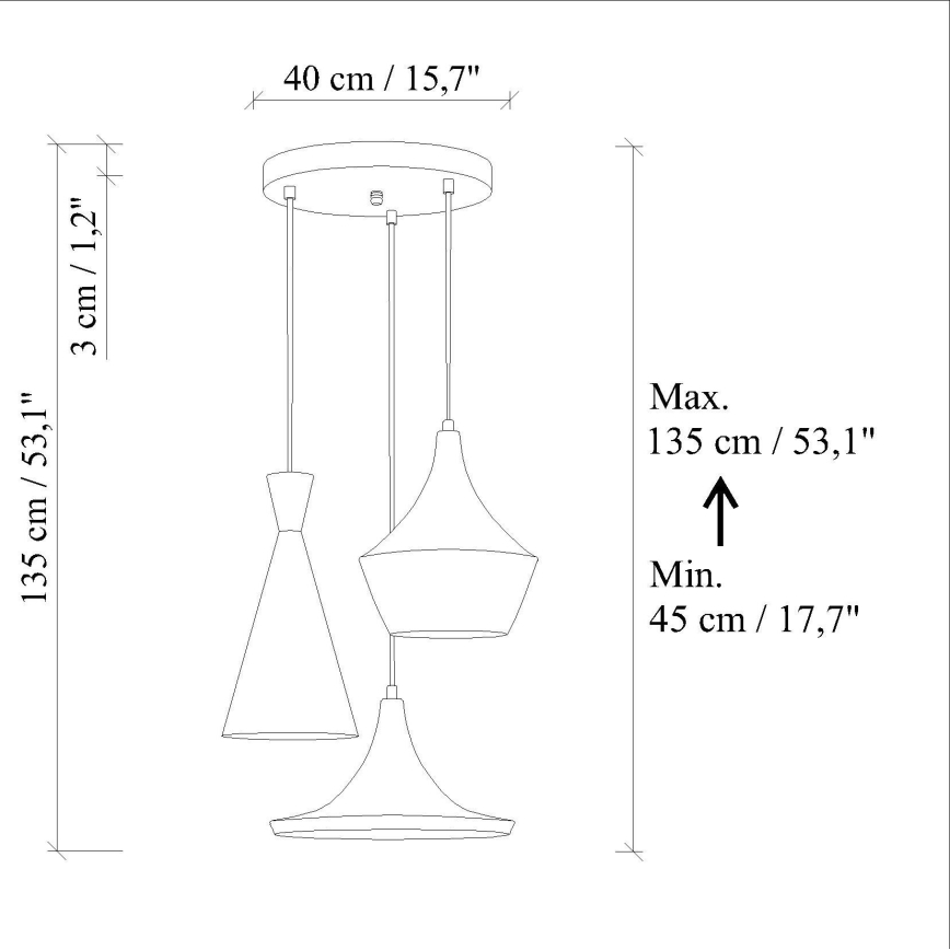 Suspension sur câble TOM 3xE27/40W/230V bleu