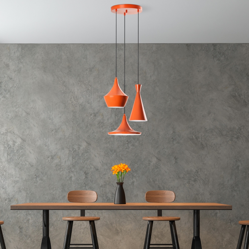 Suspension sur câble TOM 3xE27/40W/230V orange