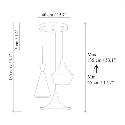 Suspension sur câble TOM 3xE27/40W/230V orange