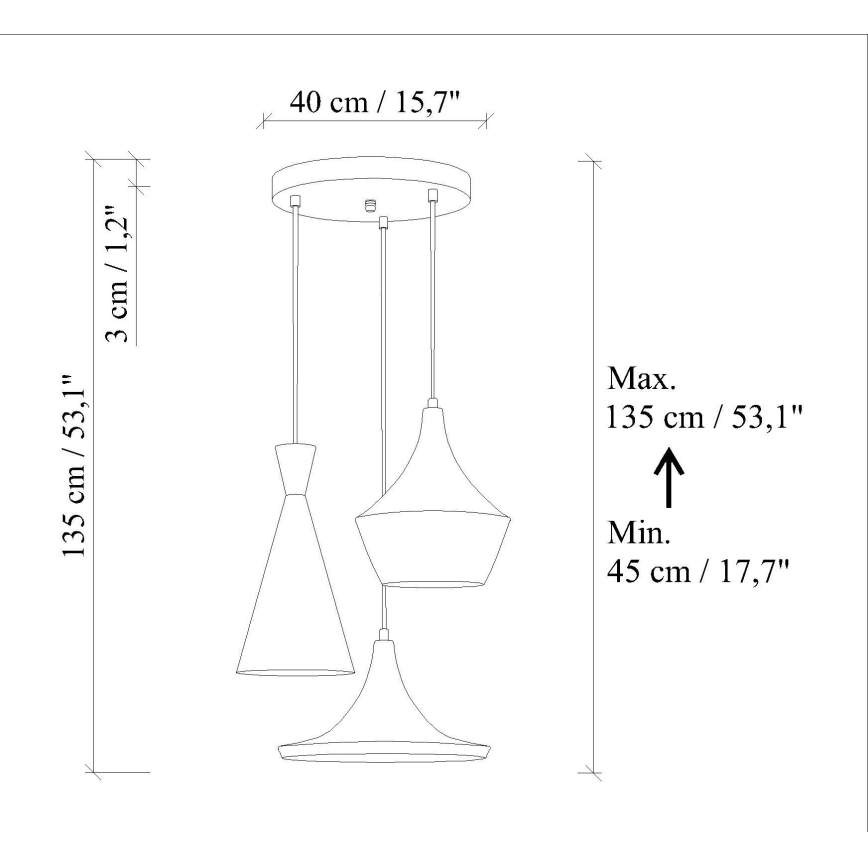 Suspension sur câble TOM 3xE27/40W/230V orange