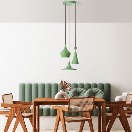 Suspension sur câble TOM 3xE27/40W/230V verte