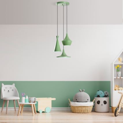 Suspension sur câble TOM 3xE27/40W/230V verte