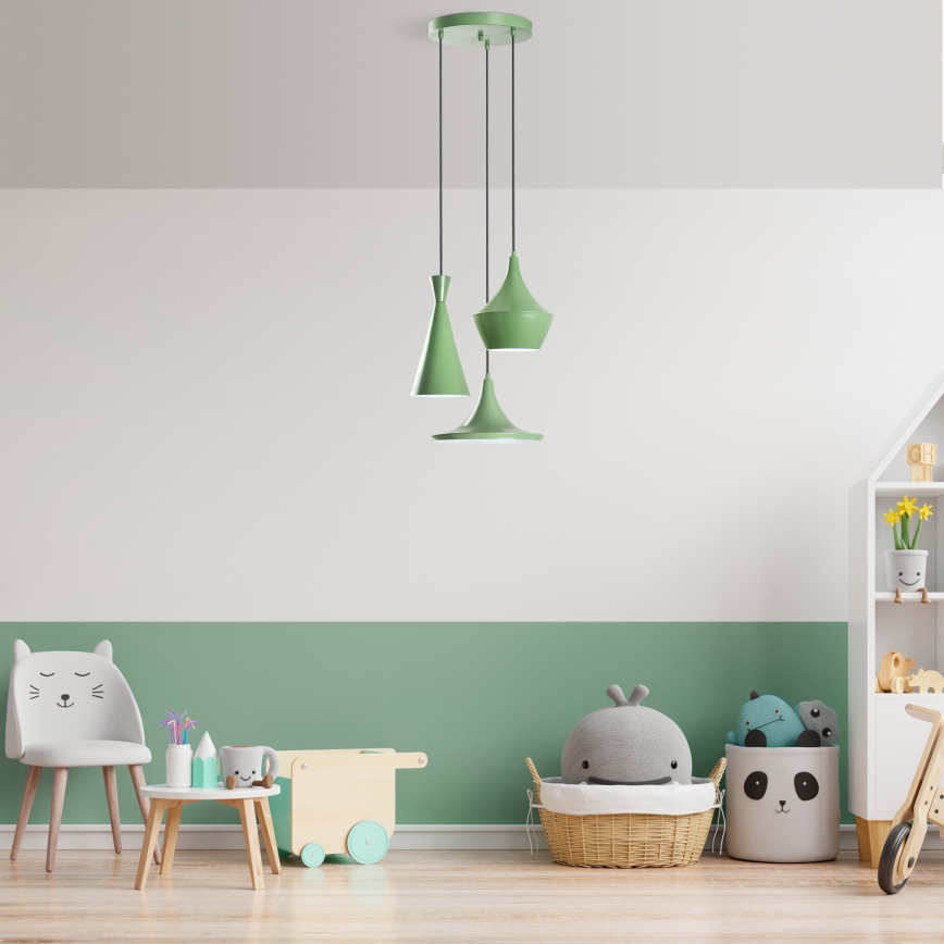 Suspension sur câble TOM 3xE27/40W/230V verte