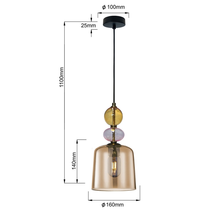 Suspension sur câble TROPEA 1xE27/15W/230V noir/beige fumé/rose