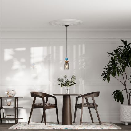 Suspension sur câble TROPEA 1xE27/15W/230V noir/bleu fumé/beige