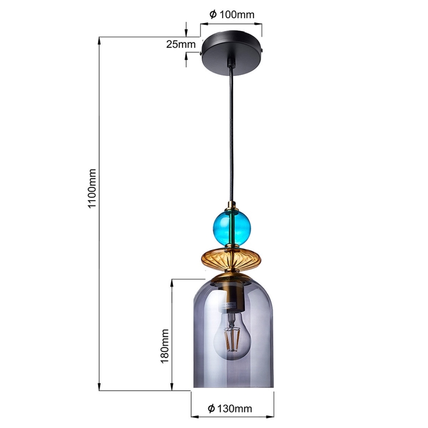 Suspension sur câble TROPEA 1xE27/15W/230V noir/bleu fumé/beige