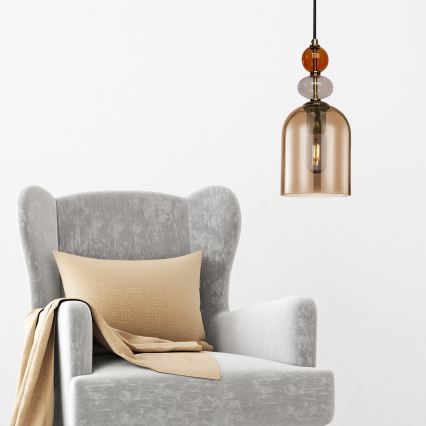 Suspension sur câble TROPEA 1xE27/15W/230V noir/rouge fumé/beige