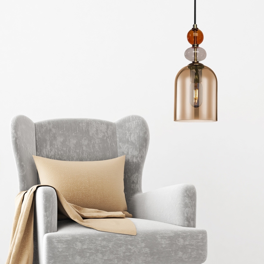 Suspension sur câble TROPEA 1xE27/15W/230V noir/rouge fumé/beige