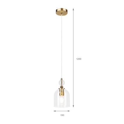 Suspension sur câble VELARE 1xE27/15W/230V, finition dorée/verre transparent