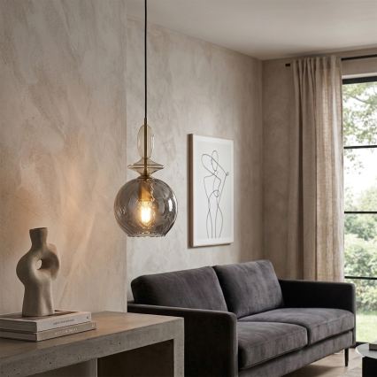 Suspension sur câble VELLO 1xE27/15W/230V noir/beige fumé/noir