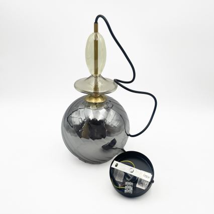 Suspension sur câble VELLO 1xE27/15W/230V noir/beige fumé/noir