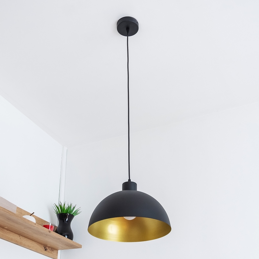 Suspension sur câble VESPER 1 x E27, 15 W, 230 V, Ø 30 cm, noir/doré