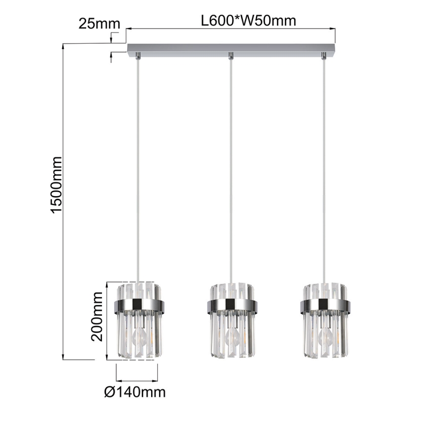 Suspension sur câble VETRO 3xE14/10W/230V, chrome brillant