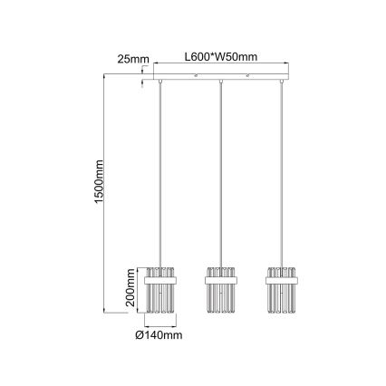 Suspension sur câble VETRO 3xE14/10W/230V dorée