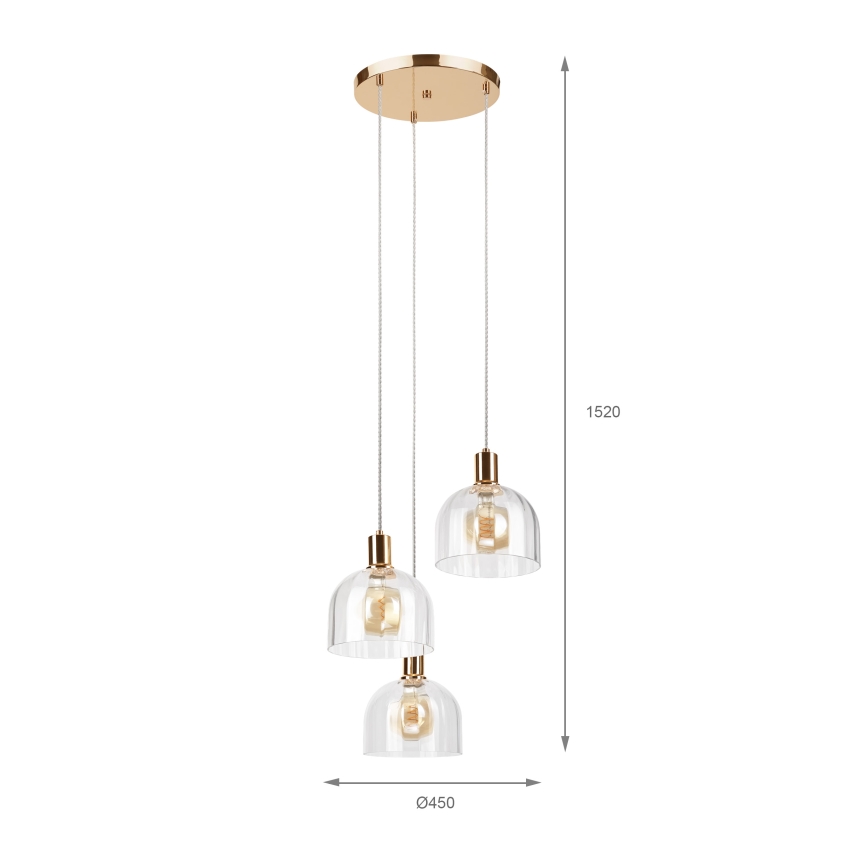 Suspension sur câble VIVE 3xE27/15W/230V dorée