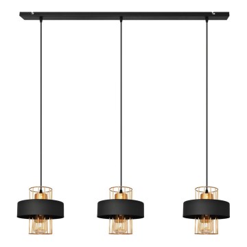 Suspension sur câble VOLTA 3xE27/15W/230V noir/or rose