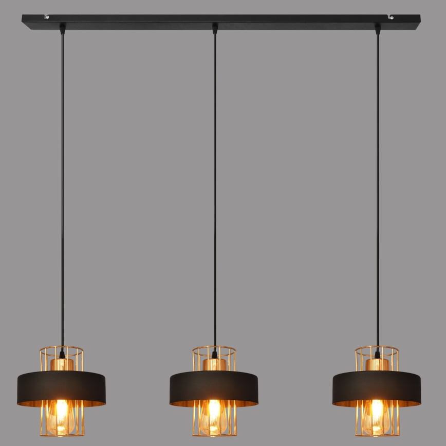 Suspension sur câble VOLTA 3xE27/15W/230V noir/or rose