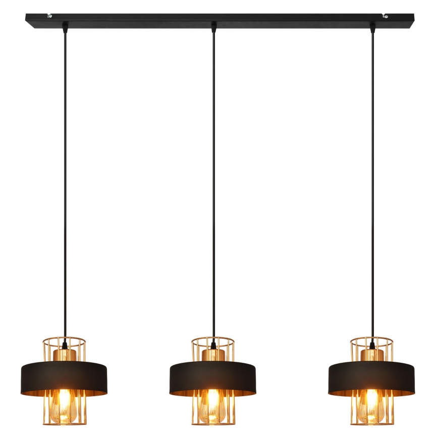 Suspension sur câble VOLTA 3xE27/15W/230V noir/or rose