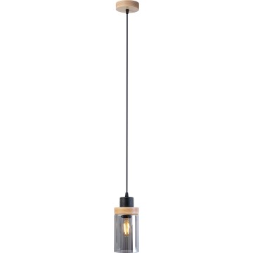 Suspension sur câble WOODNEST 1xE27/15W/230V pin/noir fumé