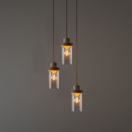 Suspension sur câble WOODNEST 3xE27/15W/230V pin/crème
