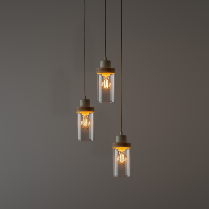 Suspension sur câble WOODNEST 3xE27/15W/230V pin/crème