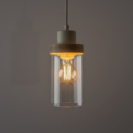 Suspension sur câble WOODNEST 3xE27/15W/230V pin/crème