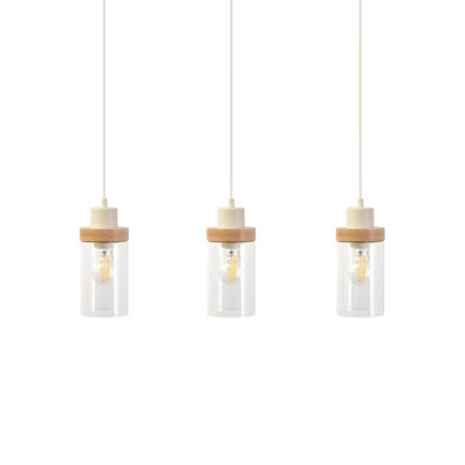 Suspension sur câble WOODNEST 3xE27/15W/230V pin/crème