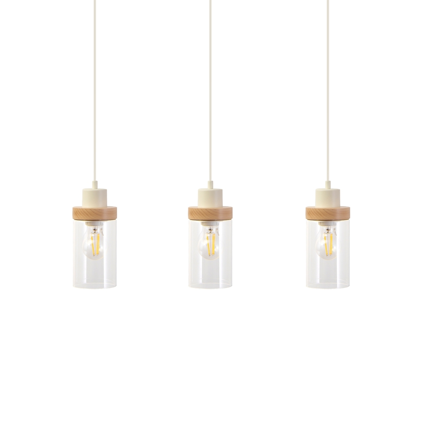 Suspension sur câble WOODNEST 3xE27/15W/230V pin/crème