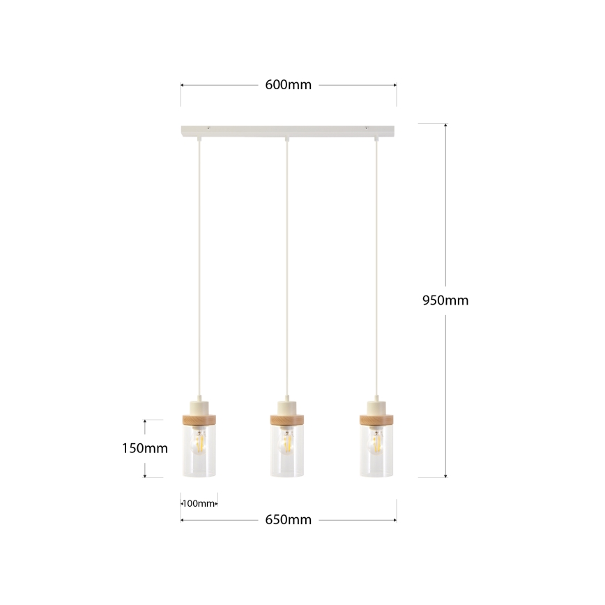 Suspension sur câble WOODNEST 3xE27/15W/230V pin/crème