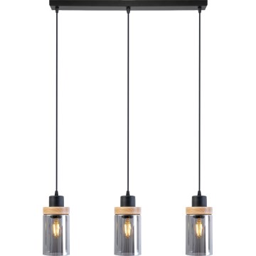 Suspension sur câble WOODNEST 3xE27/15W/230V pin/noir fumé