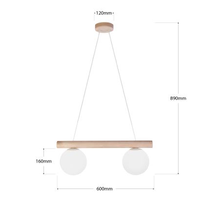Suspension sur câble WOODSTOCK 2xE27/15W/230V bois/crème