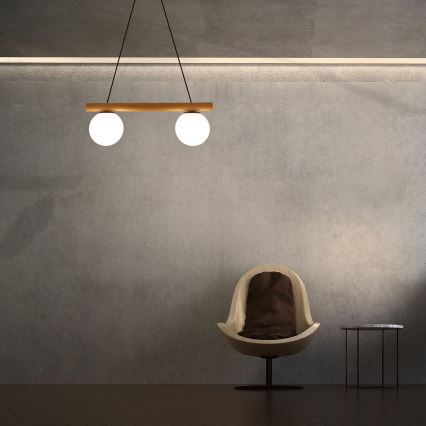 Suspension sur câble WOODSTOCK 2xE27/15W/230V bois/noir