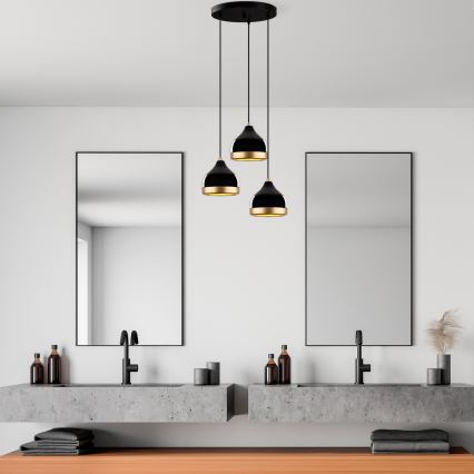 Suspension sur câble YILDO 3x E27/40W/230V noir/doré