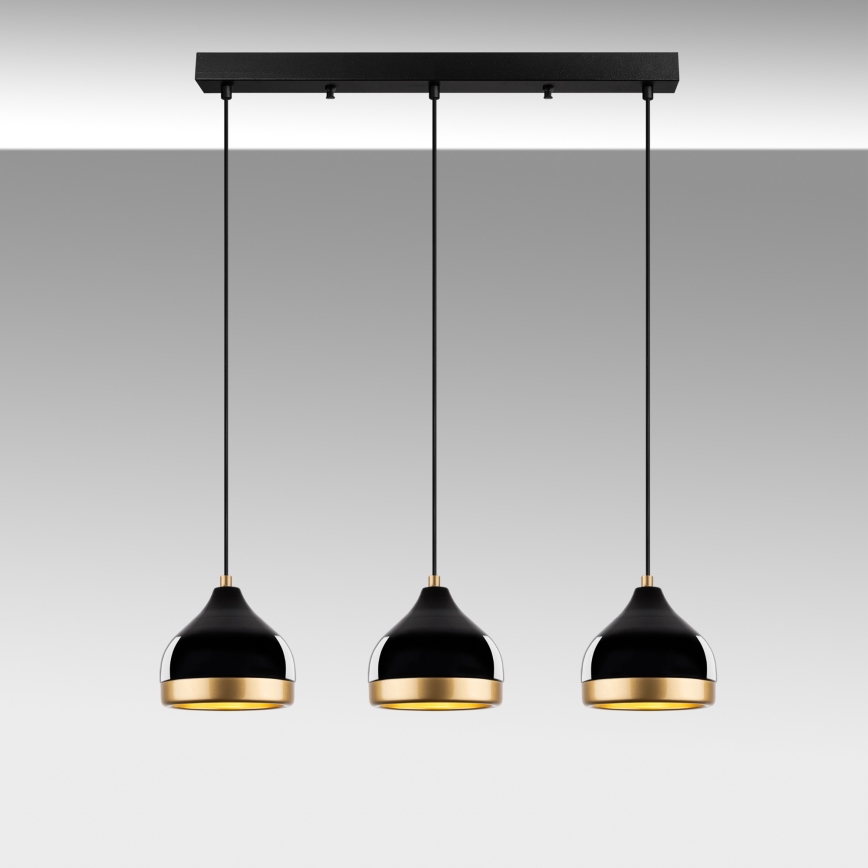 Suspension sur câble YILDO 3xE27/40W/230V noir/doré