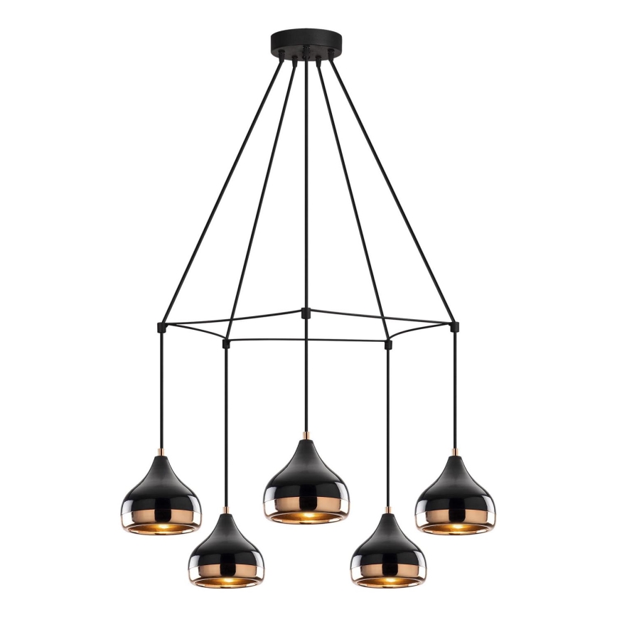 Suspension sur câble YILDO 5xE27/40W/230V noir/cuivre