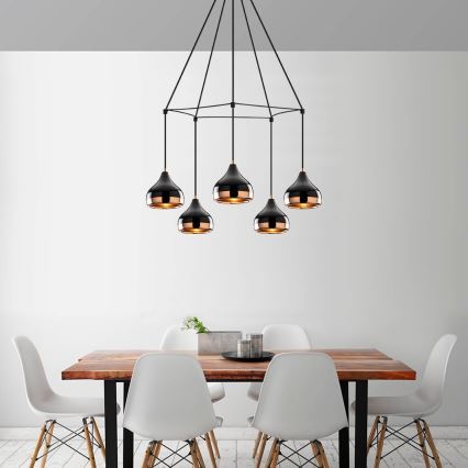 Suspension sur câble YILDO 5xE27/40W/230V noir/cuivre