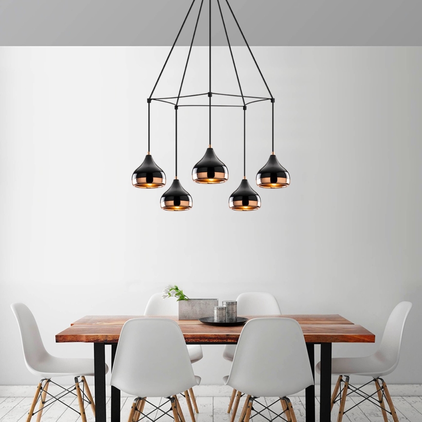 Suspension sur câble YILDO 5xE27/40W/230V noir/cuivre