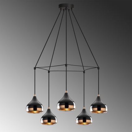 Suspension sur câble YILDO 5xE27/40W/230V noir/cuivre