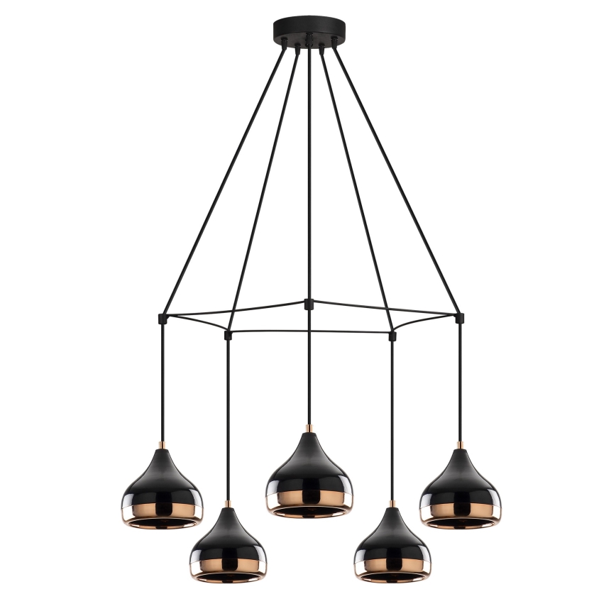 Suspension sur câble YILDO 5xE27/40W/230V noir/cuivre