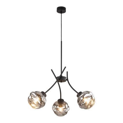 Suspension sur câble ZULIA 3xE27/15W/230V noir / noir fumé