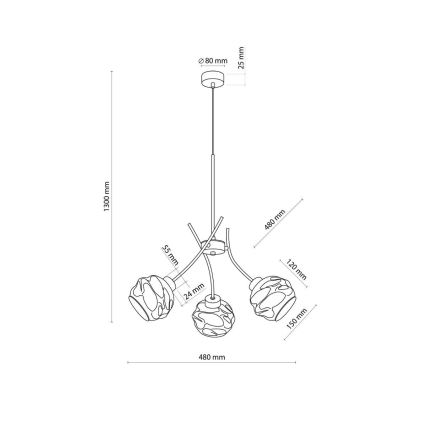 Suspension sur câble ZULIA 3xE27/15W/230V noir / noir fumé